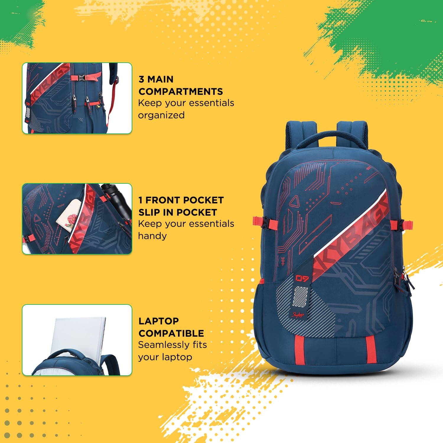 Skybags Vesper 40L Laptop Backpack with Rain Cover - Navy Blue 4 Skybags Vesper 40L Laptop Backpack with Rain Cover - Navy Blue - Image 4