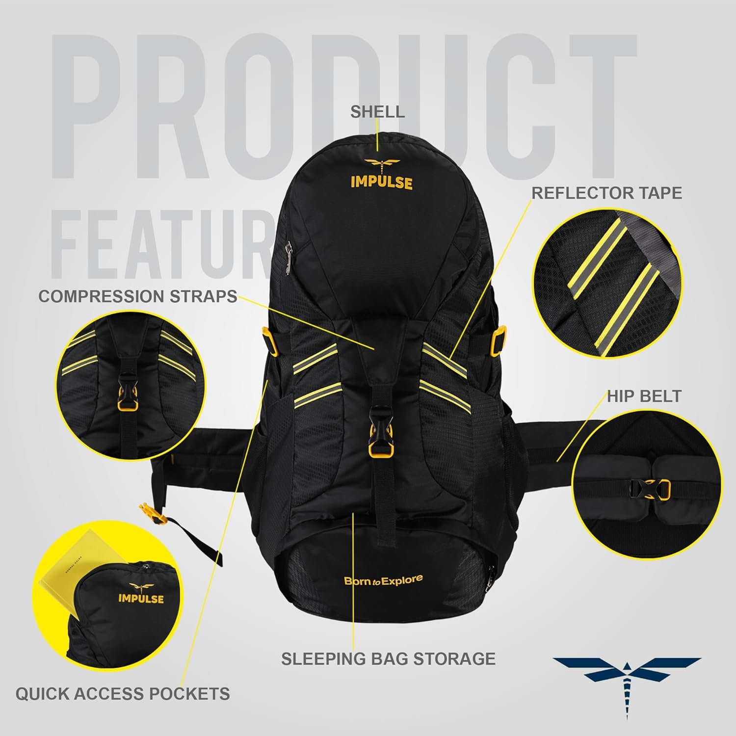 Impulse Rucksack 60L Travel Backpack for Men - Hiking, Trekking, Camping - Cedar 2 Bag with 1 Year Warranty (Black) 3 Impulse Rucksack 60L Travel Backpack for Men - Hiking, Trekking, Camping - Cedar 2 Bag with 1 Year Warranty (Black) - Image 3