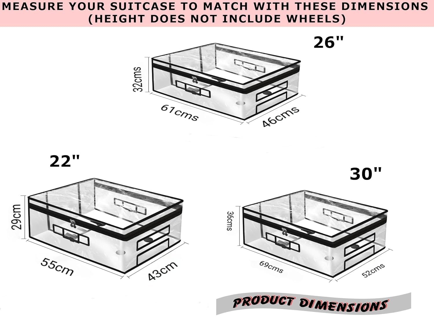 CNB Trolley Bag Cover/Suitcase Bag Cover/Waterproof Dustproof Luggage Cover/Zippered Clear PVC Suitcase Covers Protectors, Pack of 3 (Hard Luggage, Sizes 22" 26" 30") 3 CNB Trolley Bag Cover/Suitcase Bag Cover/Waterproof Dustproof Luggage Cover/Zippered Clear PVC Suitcase Covers Protectors, Pack of 3 (Hard Luggage, Sizes 22" 26" 30") - Image 3