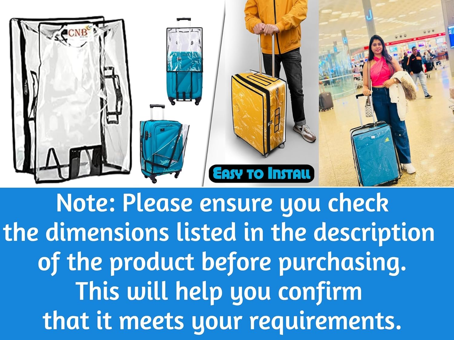 CNB Trolley Bag Cover/Suitcase Bag Cover/Waterproof Dustproof Luggage Cover/Zippered Clear PVC Suitcase Covers Protectors, Pack of 3 (Hard Luggage, Sizes 22" 26" 30") 4 CNB Trolley Bag Cover/Suitcase Bag Cover/Waterproof Dustproof Luggage Cover/Zippered Clear PVC Suitcase Covers Protectors, Pack of 3 (Hard Luggage, Sizes 22" 26" 30") - Image 4
