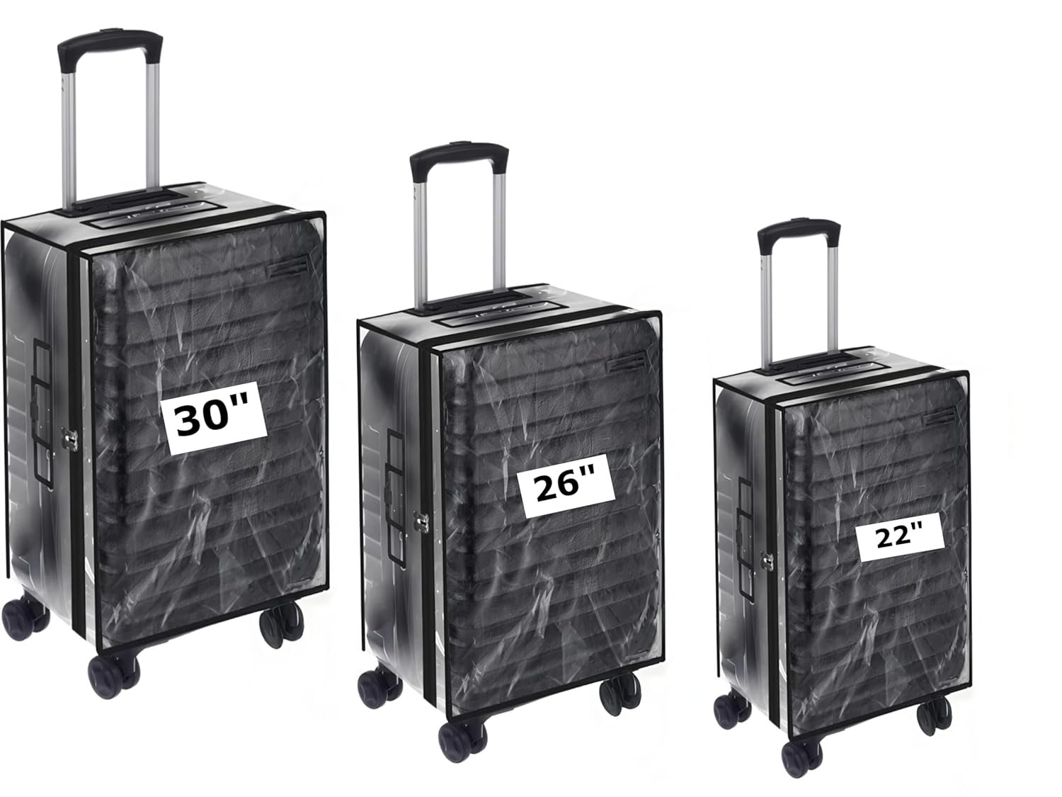 CNB Trolley Bag Cover/Suitcase Bag Cover/Waterproof Dustproof Luggage Cover/Zippered Clear PVC Suitcase Covers Protectors, Pack of 3 (Hard Luggage, Sizes 22" 26" 30") 2 CNB Trolley Bag Cover/Suitcase Bag Cover/Waterproof Dustproof Luggage Cover/Zippered Clear PVC Suitcase Covers Protectors, Pack of 3 (Hard Luggage, Sizes 22" 26" 30") - Image 2