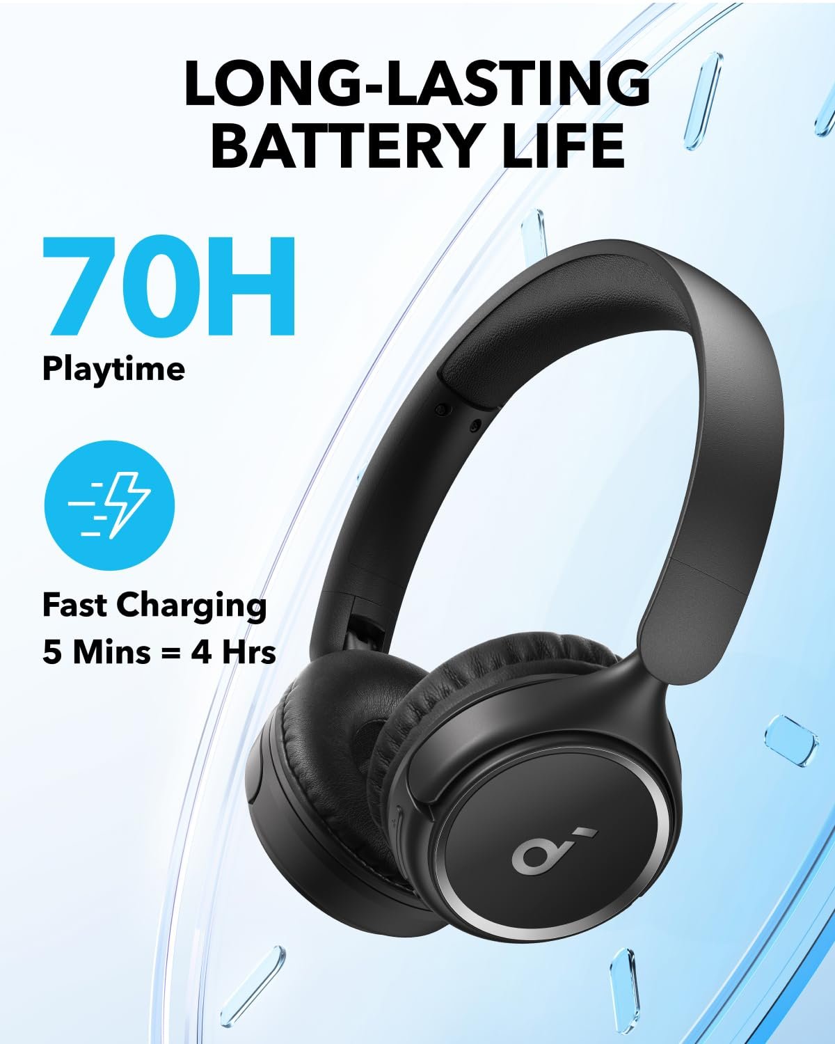 soundcore by Anker H30i Wireless On-Ear Headphones, Foldable Design, Pure Bass, 70H Playtime, Bluetooth 5.3, Lightweight and Comfortable, App Connectivity, Multipoint Connection (Black) - Image 4